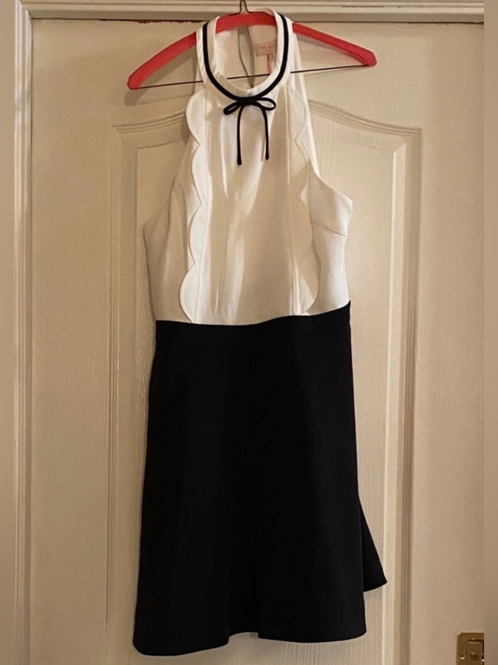 Ted Baker NWT Black and White One-Shoulder Ruffle Halter Dress